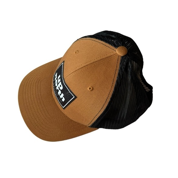 UP NORTH TRADING COMPANY Gold Tofte Text Patch Snapback Trucker Hat Cap - Picture 7 of 7